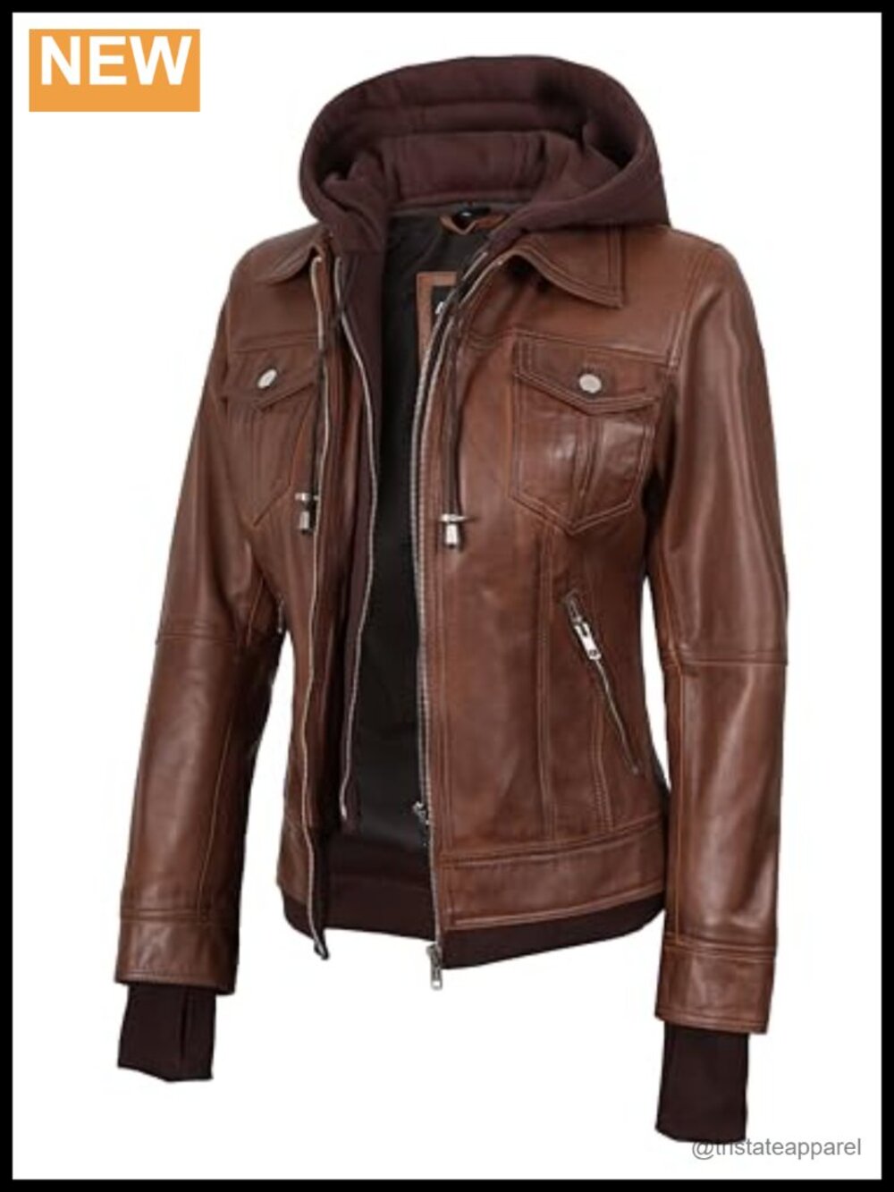 Genuine Lambskin Leather Bomber Jacket Detachable Hood Thumbholes Women